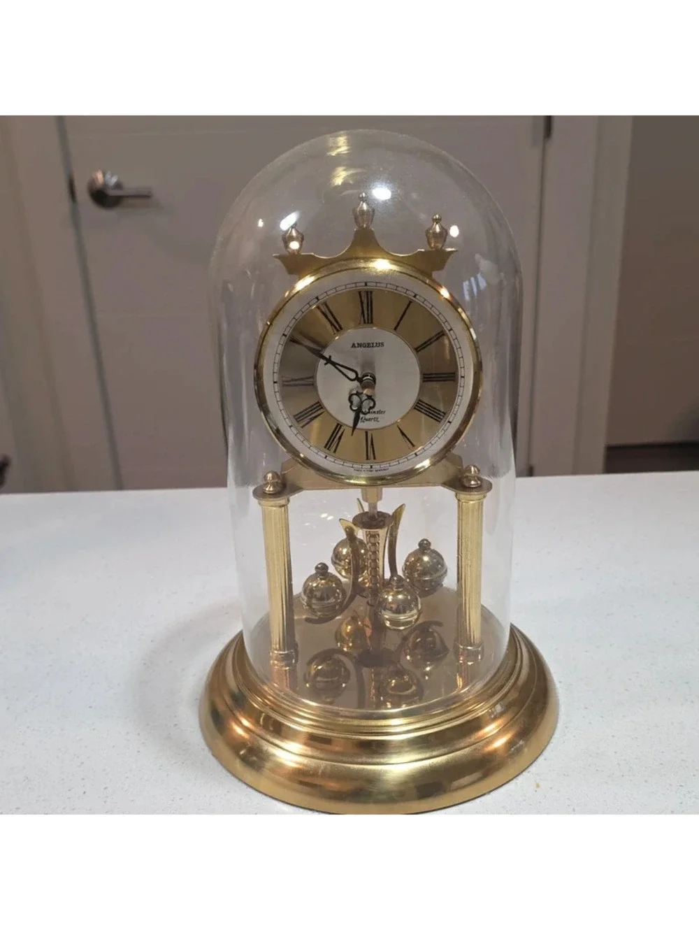 Angelus Westminster Quartz Anniversary/Torsion Clock with Glass Dome